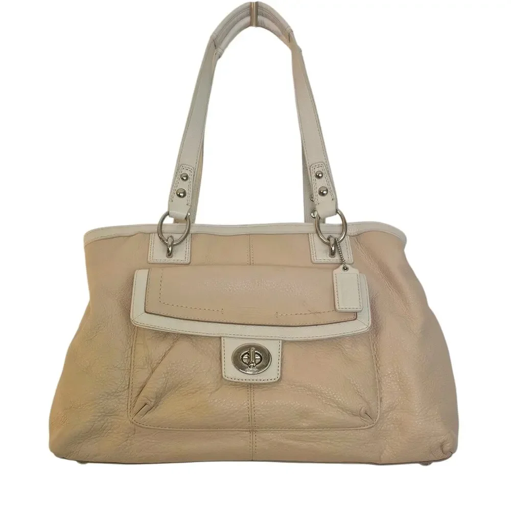 Coach Ivory White Cream Penelope Pebbled Leather Carryall Handbag Purse